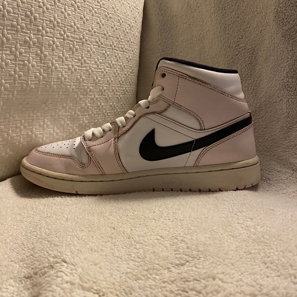 Women’s Air Jordans 1 Mid, size 7.5 in white with pale pink (Barely Rose)